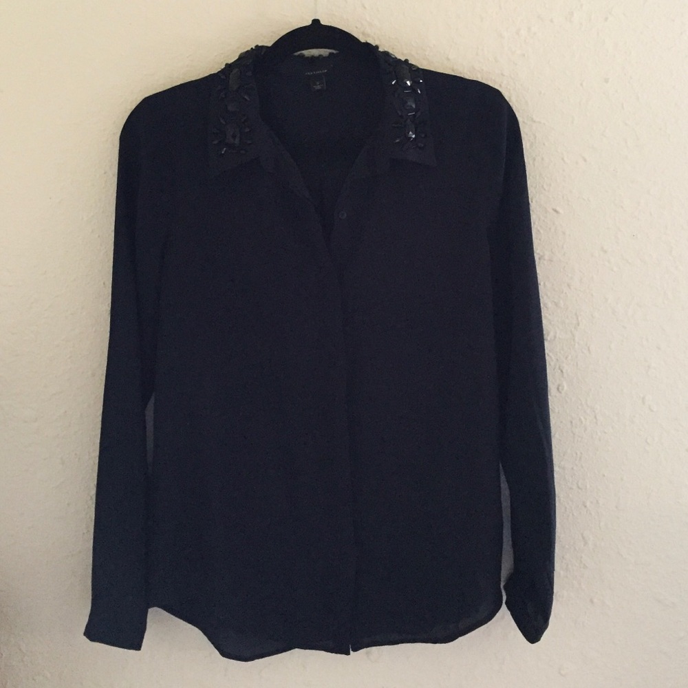 Ann Taylor Black Jewell Collar Blouse